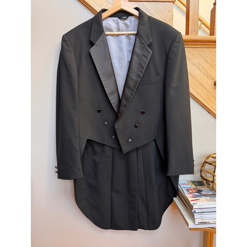 VTG 38L Christian Dior Monsieur Black Tailcoat Tuxedo Jacket Formal Evening Wear - Picture 2 of 10